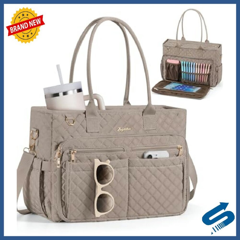 15.6" Laptop Tote Bag - Quilted Work Bag with Padded Sleeve & Multiple Pockets - Picture 2 of 8